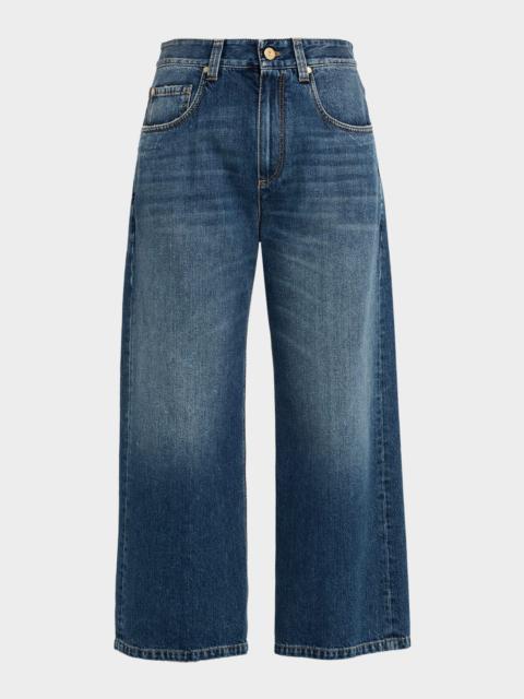 Brunello Cucinelli Authentic Denim Wide-Leg Ankle Jeans