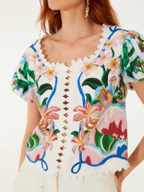 FARM RIO Off-White Garden Of Life Scarf Scalloped Blouse