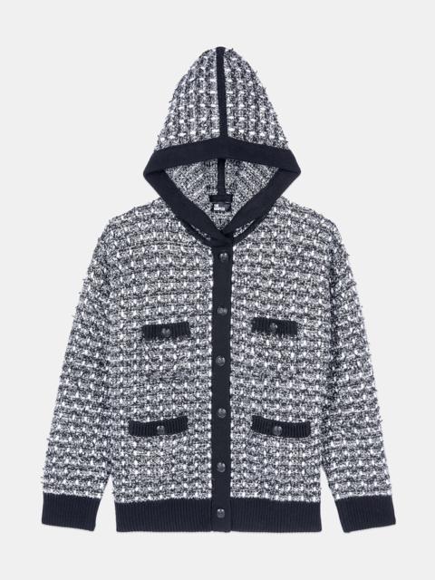 The Kooples BLACK AND WHITE TWEED HOODED CARDIGAN