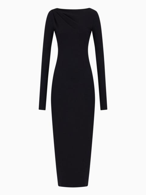 Stretch wool-blend midi sheath dress with draping