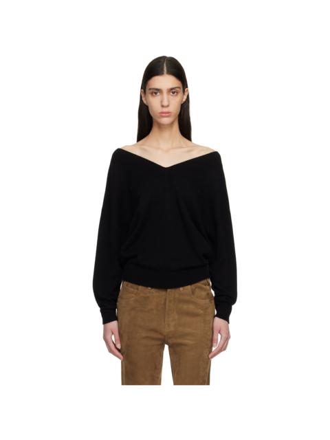 Black Cashmere Off The Shoulder Knit Sweater