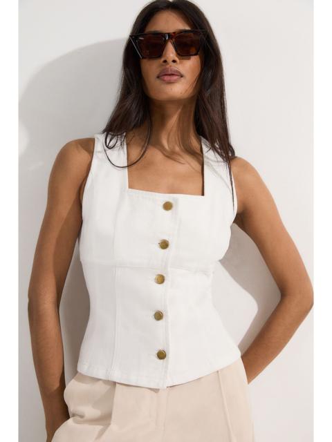 KAREN MILLEN Denim Soft Wash Sleeveless Square Neck Top