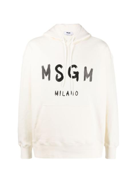 MSGM logo-flocked cotton hoodie