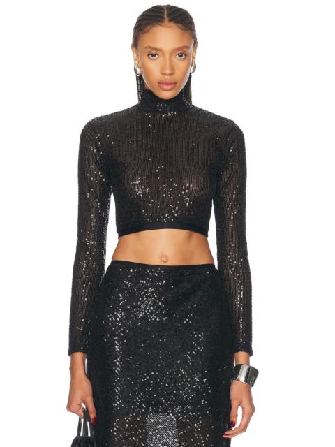 Enza Costa Sequin Cropped Long Sleeve Mock Neck Top