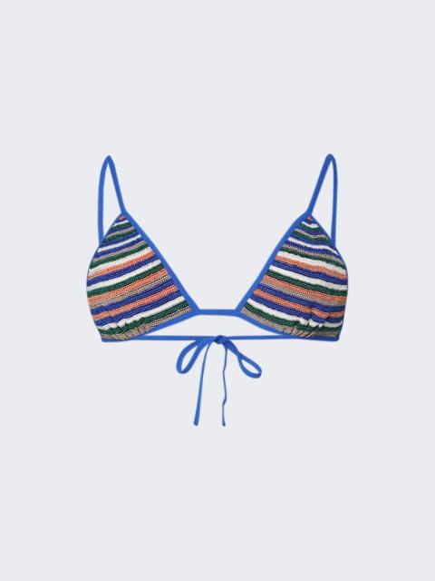 CHRISTOPHER ESBER Calypso Crochet Tie Bikini Top Baja Blue Stripe