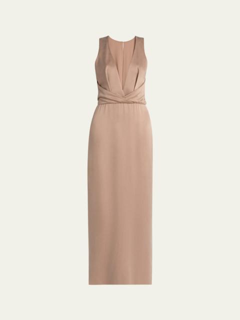 GIORGIO ARMANI Long Crossover Back Slit Silk Dress