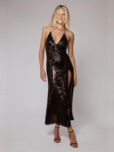 BARDOT Santina Sequin Halter Maxi Dress In Chocolate