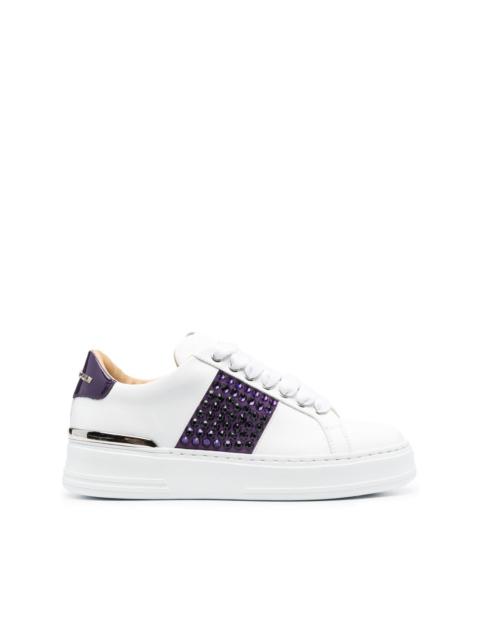 PHILIPP PLEIN crystal-embellished low-top leather sneakers