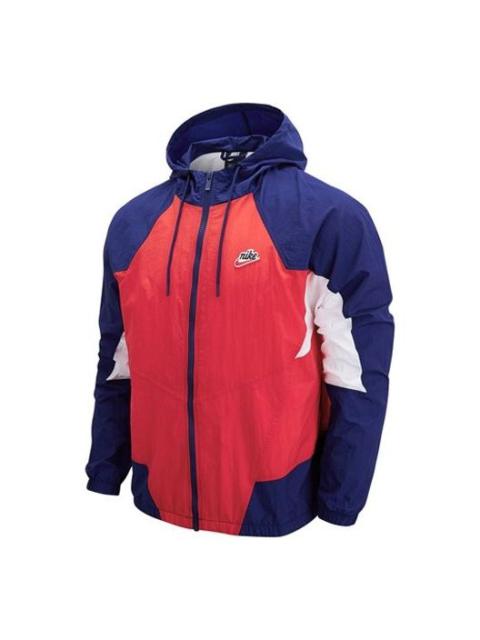 Men's Nike Splicing Colorblock Windproof Woven Hooded Jacket University Red DB5172-657