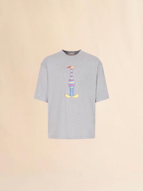 Marni GREY COTTON T-SHIRT WITH MARNI ANIMAL ALPHABET "I" PRINT