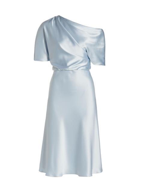 AMSALE Women's Draped Satin One-Shoulder Midi-Dress - Ice
