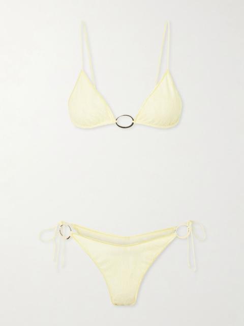 Oséree Lurex-trimmed lace bikini Pastel yellow