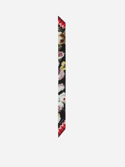 Silk twill headscarf with nocturnal flower print (6 x 100)