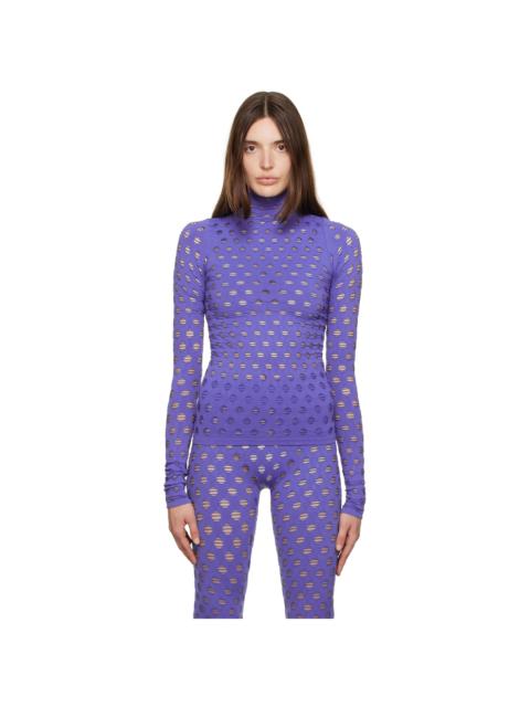 MAISIE WILEN Blue Perforated Turtleneck