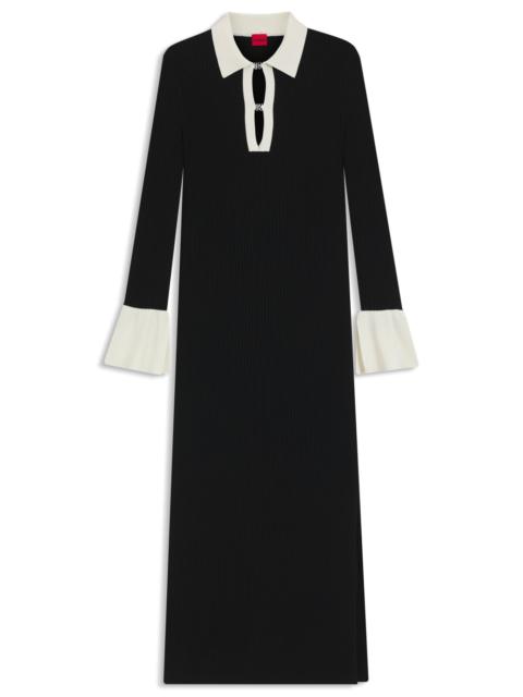 HUGO KNITTED TUBE DRESS WITH STACKED-LOGO KEYHOLE PLACKET