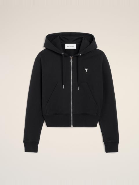 AMI Paris BLACK ZIPPED COTTON HOODIE WITH AMI DE COEUR