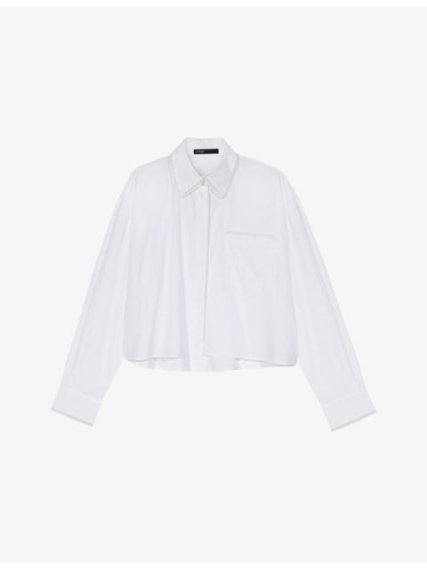 maje Cropped Crochet-Collar Cotton Shirt