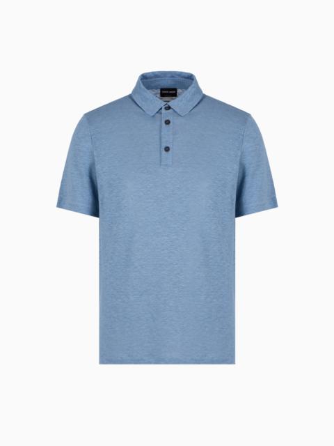 GIORGIO ARMANI SHORT-SLEEVED POLO SHIRT IN PURE LINEN JERSEY