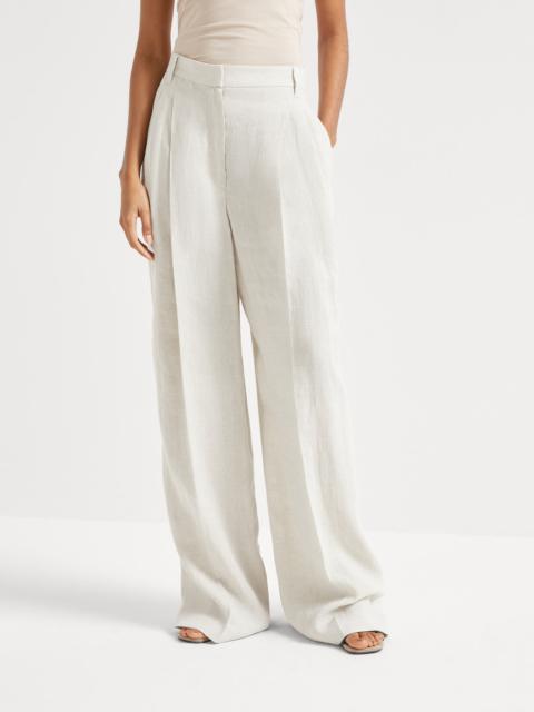 Brunello Cucinelli Linen sparkling canvas wide trousers with monili