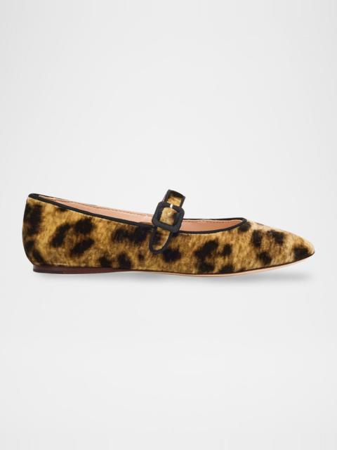 LOEFFLER RANDALL Ginger Leopard Velvet Mary Jane Ballerina Flats