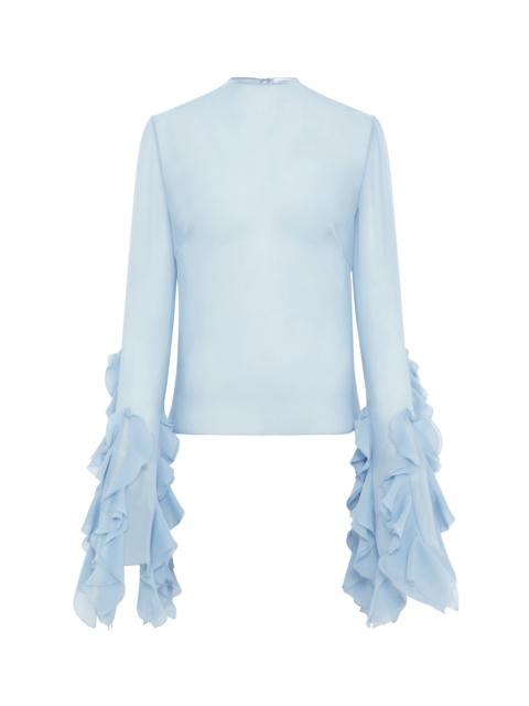 GABRIELA HEARST Fawcett Top in Light Blue Silk Georgette with Custom Ruffles