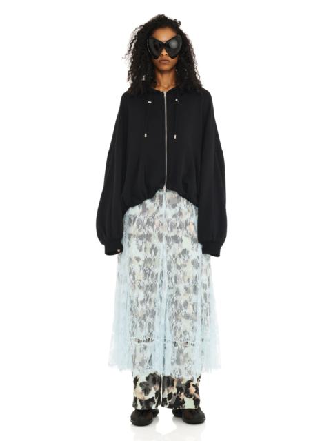 BLACK GATHERED ZIP UP HOODIE