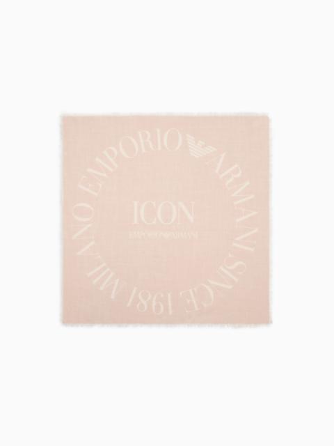 Pure cashmere foulard with Icon logo print