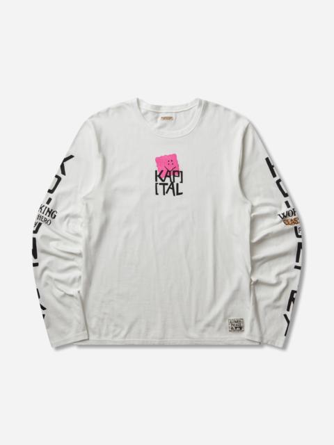 Kapital Men's 20/-Jersey Crew Longsleeve T-Shirt (Peckish Kap) White / Pink