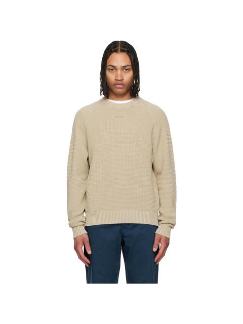 HUGO Beige Knit Cotton Sweater