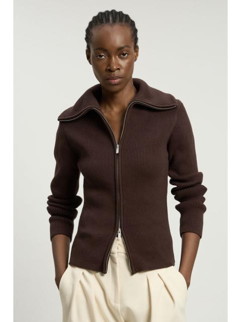 KAREN MILLEN Cotton Zip Through Collar Knit Cardigan