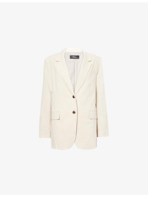 Theory Notch-Lapels Two-Flap-Pockets Stretch-Linen Blazer