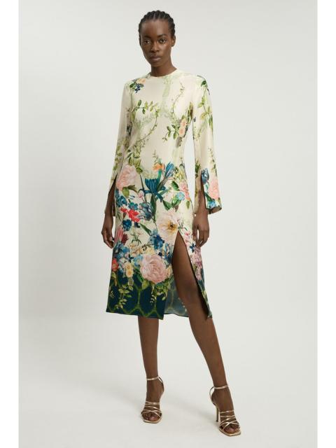KAREN MILLEN Floral Print Viscose Satin Crepe Woven Maxi Dress