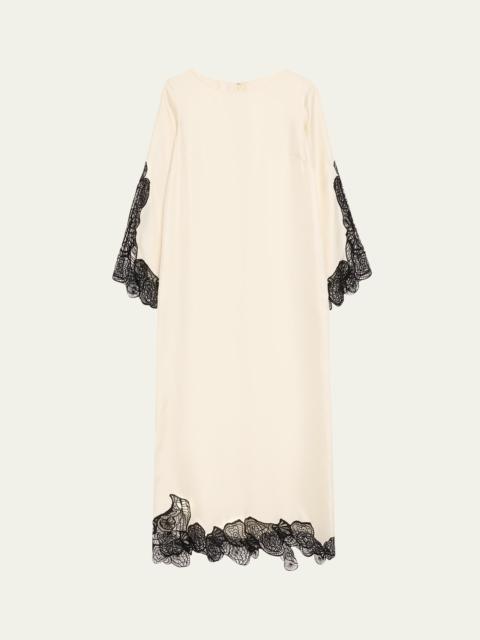Loulou de Saison Soto Lace Trim Silk-Blend Dress
