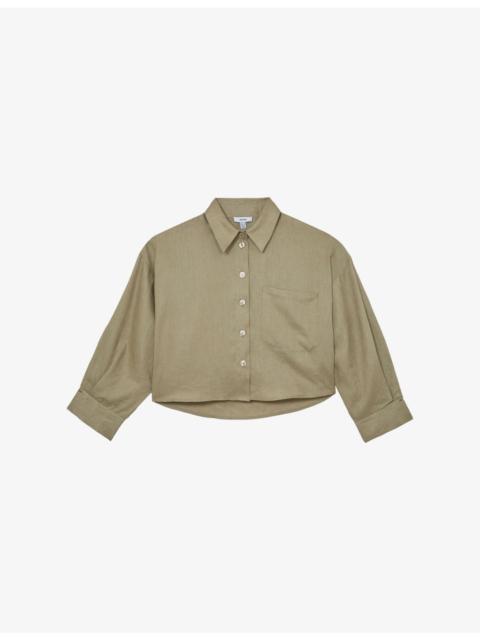 REISS Solena Cropped Linen Shirt