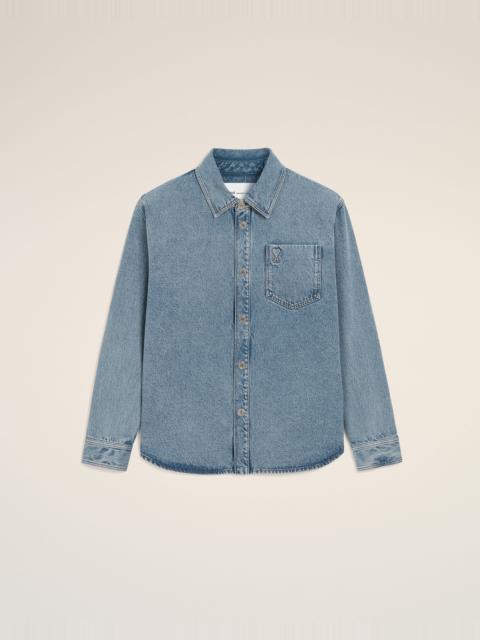 AMI Paris BLUE COTTON OVERSHIRT WITH AMI DE COEUR