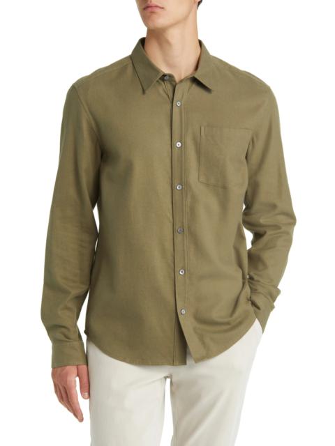 Brushed Cotton Blend Button-Up Shirt