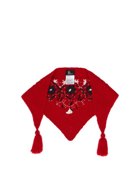 Moncler Grenoble Red Floral Embroidered Scarf