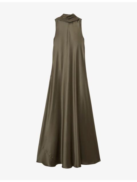 REISS Fae Cape-Detail Satin Maxi Dress