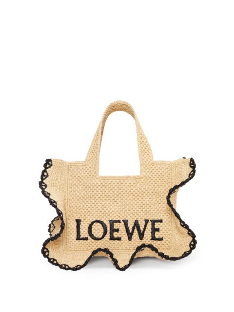 Loewe Small LOEWE Font tote in raffia