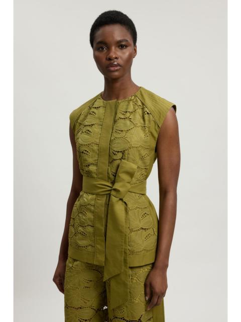 KAREN MILLEN Cutwork Cotton Tie Detail Woven Top