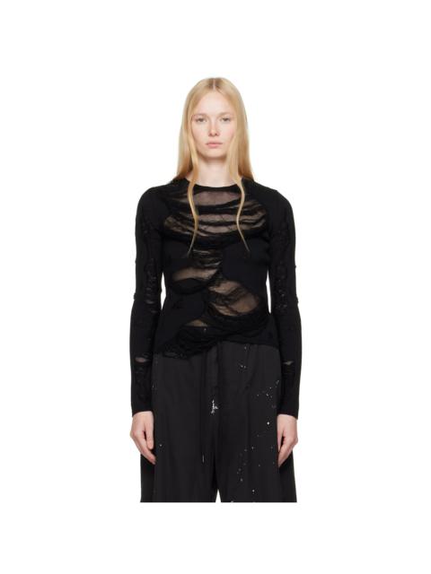 Black Slashed Gauge 14 Crewneck Sweater