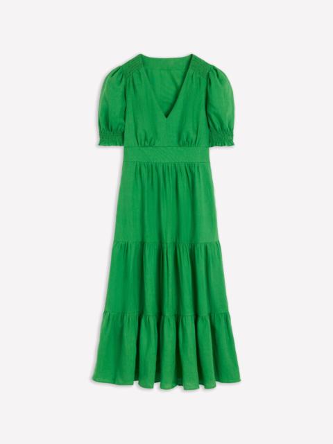 BODEN Anna Linen Tiered Midi Dress-Paradise Green