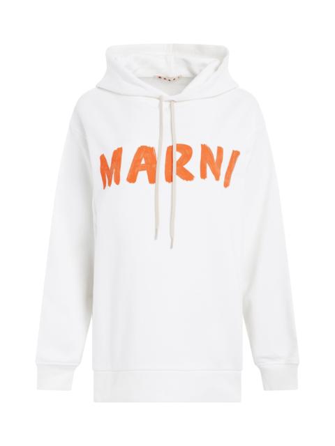 Marni Logo Print Hoodie in Stone White