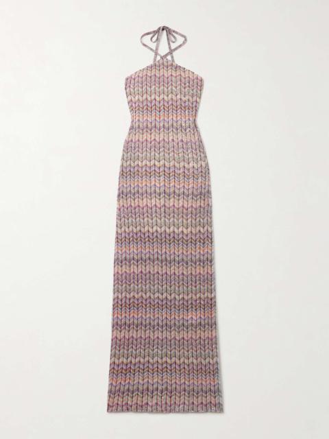 Missoni Mare striped sequined crochet-knit halterneck maxi dress