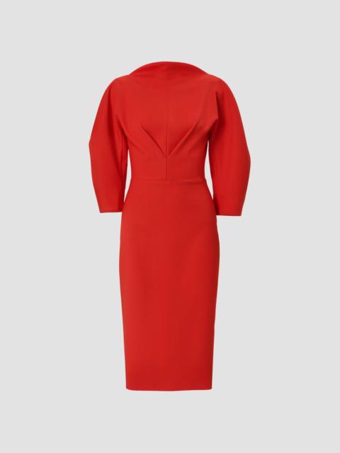 CAROLINA HERRERA Women's Draped Stretch Wool Sheath Midi Dress - Chili Red