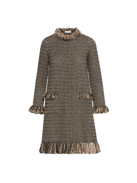 Oscar de la Renta LONG SLEEVE FRINGE DETAIL COAT