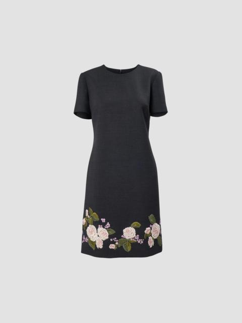 CAROLINA HERRERA Women's Chalet Floral-Embroidered Short-Sleeve Mini Dress - Charcoal Grey