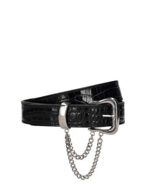 Embossed leather belt w/ chain