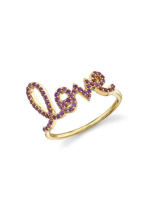 SYDNEY EVAN Large Amethyst Love Script Ring