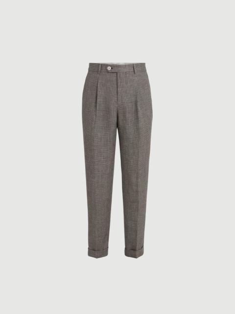 Brunello Cucinelli Linen houndstooth trousers with pleat